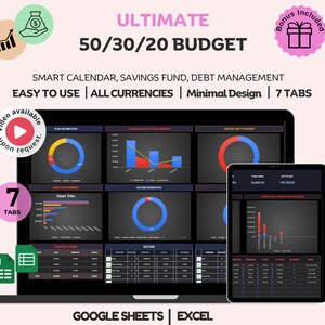 50/30/20 Budget Spreadsheet Excel Google Sheets, Monthly Budget Planner Spreadsheet, Budget Template Weekly Budget Savings Tracker