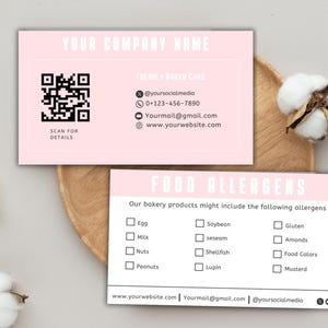 Instructions d'entretien allergènes alimentaires I modèle canva modifiable, mise en garde d'allergies pour boulangerie imprimable, cartes de mise en garde pour l'entretien des gâteaux, carte d'allergies alimentaires