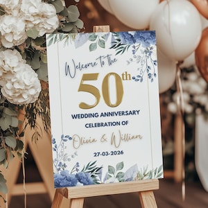 Anniversary Welcome sign Template, Editable 50th Wedding Anniversary Welcome Sign, 50th Anniversary Decoration, Golden Anniversary Sign