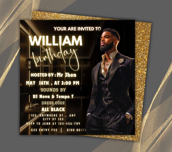 Black & Gold Birthday Invitation Template, Digital Party Flyer Invitation,  Editable Men's Birthday Flyer Invite, Birthday Flyer,club Flyer - Etsy  Israel