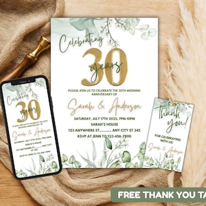 30-jarig jubileumuitnodiging, huwelijksverjaardagsuitnodiging, 30 jaar vieren, 30-jarig jubileumcadeau voor echtgenoot, aandenkenuitnodiging