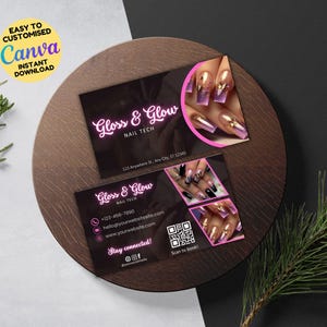 DIY Nail Art Business Card, Nail Tech Business Card Template, Nails IG QR Code Small Business Canva Template, Nail Tech Business Card
