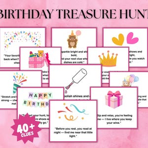 Pink Birthday Scavenger Hunt for Kids, Birthday Treasure Hunt, Indoor Birthday Treasure Hunt Clues, Birthday Games for Kids, Pink Theme