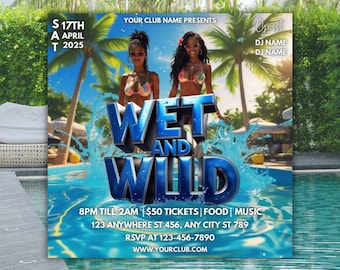 Plantilla de volante para fiesta de verano, volante de invitación a fiesta en la piscina, volante para fiesta de verano, volante para evento de verano, diseño prediseñado de volante para evento de club de DJ