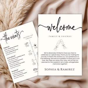 Editable Wedding Events Card Template, Minimalist Wedding Welcome Bag Note, Wedding Events Timeline Printable, Modern Wedding Schedule