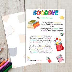 Ende des Schuljahres Gedicht Geschenk vom Lehrer für Schüler, Ende des Jahres Geschenk für Schüler, Lehrer-Studenten-Karte, Kindergarten-Abschlusskarte