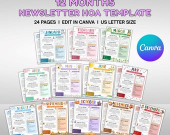 Szablon Canva do miesięcznego biuletynu, biuletyn społeczności HOA (wersja cyfrowa do pobrania)
