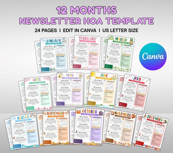 Monthly Newsletter Canva Template, HOA Community Newsletter (Digital Download)