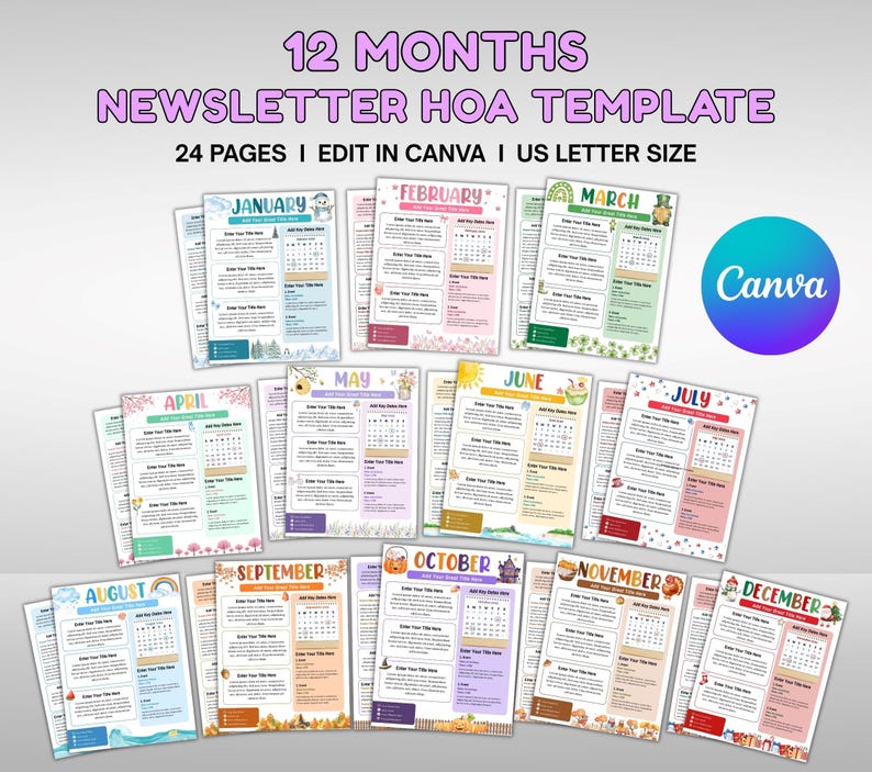 Monthly Newsletter Canva Template, HOA Community Newsletter (Digital Download) image 1