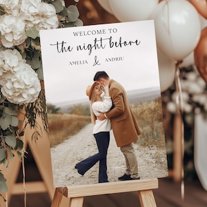 Rehearsal Dinner Sign With Picture Template, Rehearsal Dinner Welcome Sign with Photo, Editable The Night Before Wedding Rehearsal Sign