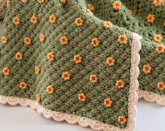 Floral Sedge Stitch Baby Blanket Crochet Pattern, Flower Blanket (PDF Download)