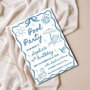 Pool Party Birthday Party Invitation Template, Hand Drawn Whimsical Swim Birthday Invite, Summer Birthday Pool Celebration Invite Printable
