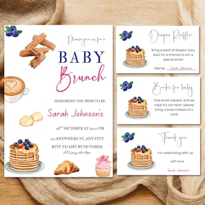 Editable Baby Brunch Baby Shower Invitation, Blueberry Pancake Baby Shower Invite, Blueberry Baby Shower Brunch, Berry Sweet Baby Brunc