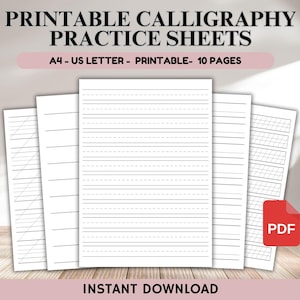 Printable Basics of Calligraphy Practice Sheet Templates, Handwriting Practice Sheets, Calligraphy Printable, Uppercase 'A-Z', Instant