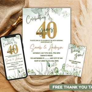 40 Year Anniversary Invite, Wedding Anniversary Invitation, Celebrating 40 Years, 40th anniversary gift for husband, Keepsake Invitation