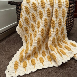 Farmhouse Crochet Blanket Pattern, Textured Wheat Field (Digital PDF)