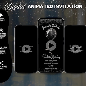 Luxury Black Birthday Invitation Template, Editable Birthday Dinner Invite, Digital Birthday Party Invite, Elegant Women’s Birthday Party