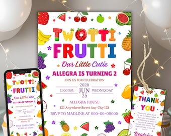Twotti Frutti Invitation Template, Editable Two-tti Frutti Birthday Invitation, 2nd Birthday Invitation, Fruit Second Birthday, 2nd birthday