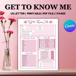 Get To Know Me Coworker Question Survey, All About Me Employee Questionnaire, Favorite Thing, Get to Know My Team, Staff Survey Pink Them