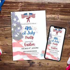 Party In the USA Invite, 4th of July Party Invitation, Independence Day Celebration, Fireworks, Red White Blue Patriotic Invite, USA Holiday