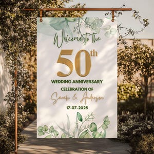 Anniversary Welcome sign Template, Editable 50th Wedding Anniversary Welcome Sign, 50th AnniversarDecoration, Golden Anniversary Sign