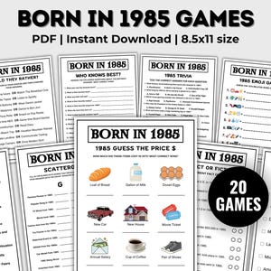 1985 Birthday Party Games Bundle Printable, Born in 1985,40th Birthday Games, Born in 1985 Birthday Games, 1985 Trivia, 1985 Birthday