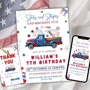 4th of July Party Invitation, Independence Day Celebration, Fireworks, American Flag Invite, Red, White, Blue, Patriotic Invite, USA Holiday