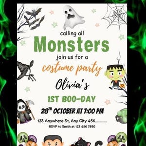 Editable Kids Halloween Party Invitation Calling All Monsters Invitation, Monster Mash Halloween Birthday, Halloween Birthday Invitation