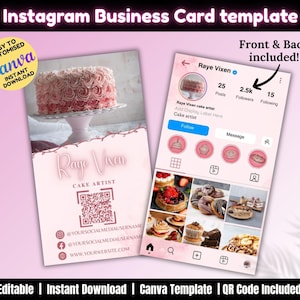Modelo de cartão de visita para Instagram de padaria, cartão com código QR, cartão de visita editável para Instagram, cartão de visita para confeitaria, cartões para Instagram, negócio de confeitaria