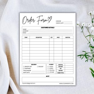 Minimalist Order Form Template, Crafters Order Form, Small Business Forms, Purchase Order Form Template, Printable Craft Order Form