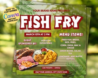 Plantilla de volante para recaudación de fondos de Fish Fry, invitación para recaudación de fondos de Fish Fry, volante para food truck, plantilla benéfica de Fish Fry, evento de cocina, volante de evento