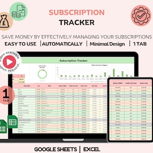 Subscription Bill Tracker Excel, Auto Subscription Tracker Google Sheets, Simple Subscription Tracker Template, Expense Tracker Monthly