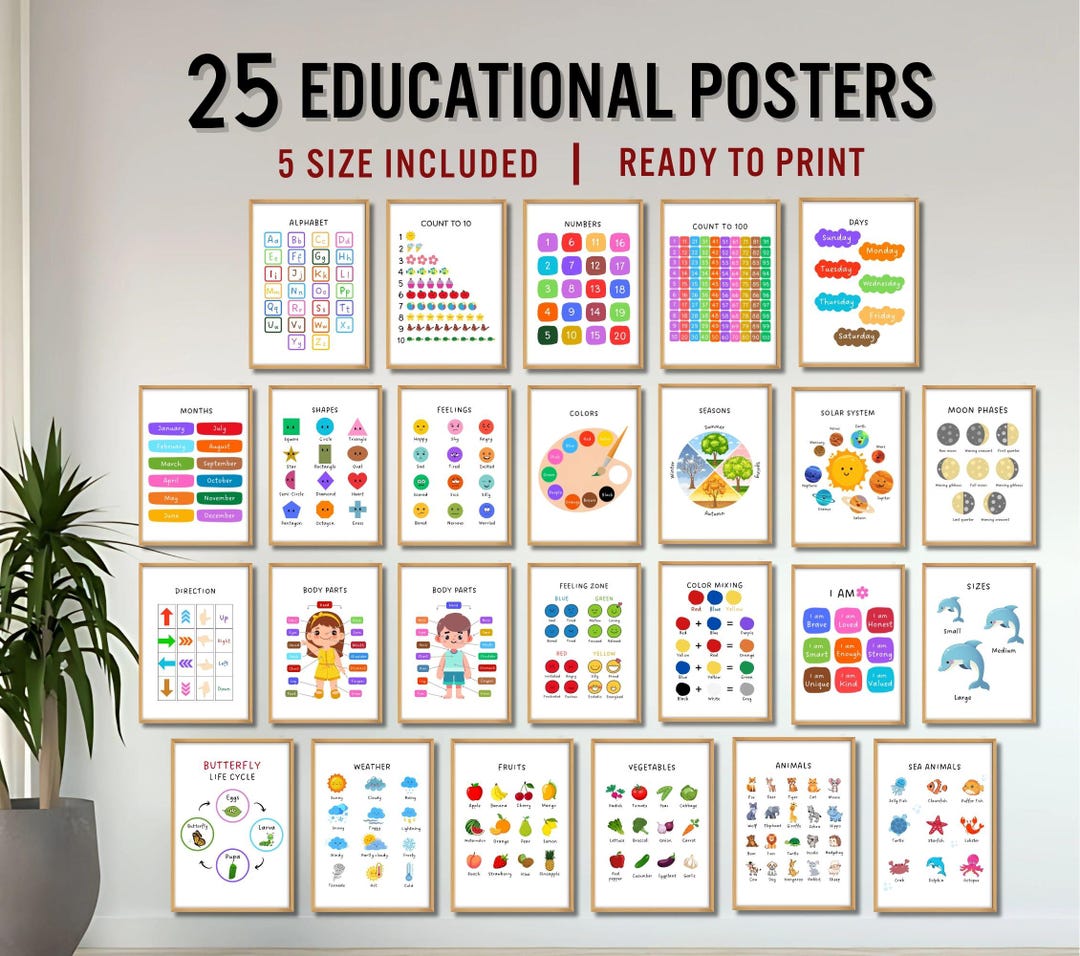 25 Educational Posters, Preschool Worksheets, Montessori Classroom