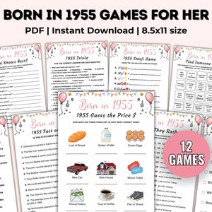 70th Birthday Party Games for Her Bundle Printable, Born in 1955, Girl Best Birthday Games, Born in 1955 Birthday Games, 1955 Trivi