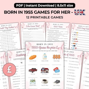 70th Birthday Party Games for Her Bundle, Born in 1955, Printable Girl Best Birthday Games, Born in 1955 Birthday Games, 1955 Trivia