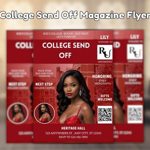 College Send Off Evite, Editable Farewell Party Invite, DIY Trunk Party Flyer, Red Magazine Cover, Goodbye Graduation Celebration