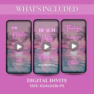 Digital Beach Party Invitation, Editable Birthday Party Video Invite, travel itineray, Birthday Weekend Invitation, Weekend Itinerary Invite