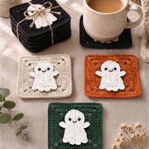 Spooky Halloween Ghost Granny Square Crochet Pattern, halloween crochet pattern, Ghost Granny Square Pattern, Halloween Coasters PDF Pattern