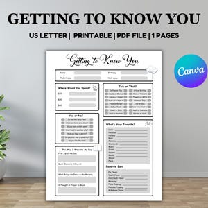 Getting To Know You Printable PDF, Coworker Questionnaire, All About Me Survey, Employee Favorite Things Survey, Get to Know My Team Surve