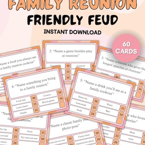 Printable Family Party Games, Family Reunion Friendly Feud, Family Reunion Games, Family Game Night, Fun Group Activity, Family Gathering