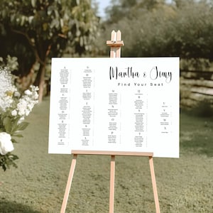 Modello moderno di tabella dei posti a sedere per matrimoni, tabella dei posti a sedere alfabetica modificabile, tabella dei posti a sedere minimalista, modello di poster "Le nostre persone preferite"