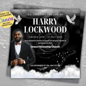 Editable Memorial Funeral Announcement Flyer Template, Funeral Announcement Template, Funeral Memorial Announcement Flyer, Digital Funeral