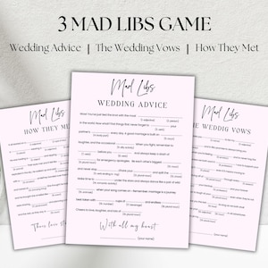 3 juegos minimalistas de Mad Libs para despedidas de soltera, votos matrimoniales divertidos, tarjeta imprimible con la historia de Mad Libs, tarjeta imprimible de Mad Libs para despedidas de soltera