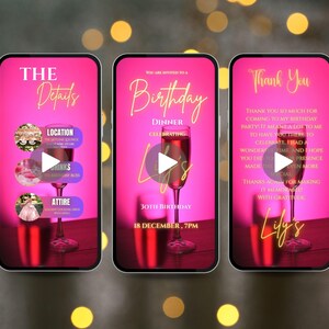 Digitale Geburtstags-Brunch-Party-Einladung, digitale rosa Blumen-Brunch-Telefonnachricht Evite, animierte Einladung, jedes Alter, Video-Brunch-Einladung