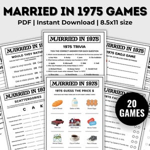 50th Anniversary Printable Games Bundle, Married in 1975 Games, Fun 50th Wedding Anniversary Games, Party Games, Adult Games, 1975 Trivia