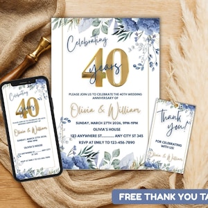 40 Year Anniversary Invite, Wedding Anniversary Invitation, Celebrating 40 Years, 40th anniversary gift for husband, Keepsake Invitation