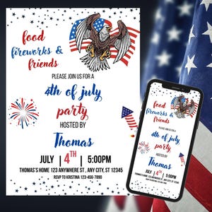 Party In The USA Invite, 4th of July Party Invitation, Independence Day Celebration, American Flag Invite, Red White & Blue Patriotic Invite