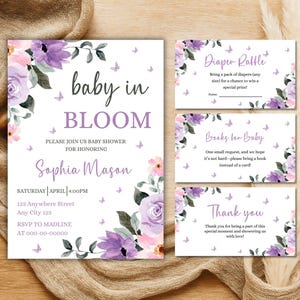 Baby in Bloom Invitation, Butterfly Baby Shower Invitation Girl, Pink Purple Butterflies Wildflower Invite Printable Baby in Bloom Shower