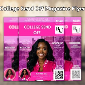 Editable College Send Off Evite, Farewell Party Invite, Trunk Party Flyer, Pink Magazine Cover, Goodbye Graduation Celebration