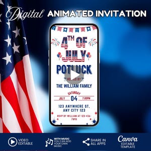 Digital July 4th Pool Party Invitation, Animated Independence Day Friends Family eVite, Editable Summer Backyard Invite, 4th of July Invite
